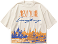 Embroidered New York Over Everything skyline design on an off-white heavyweight boxy cropped tee