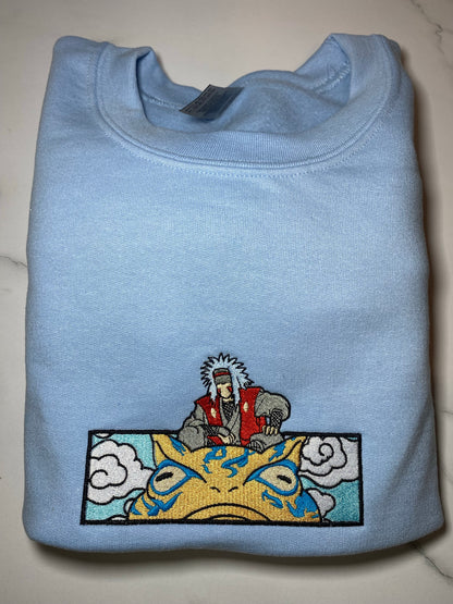 Jiraiya on a toad hoodie