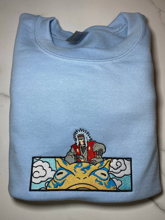 Jiraiya on a toad hoodie