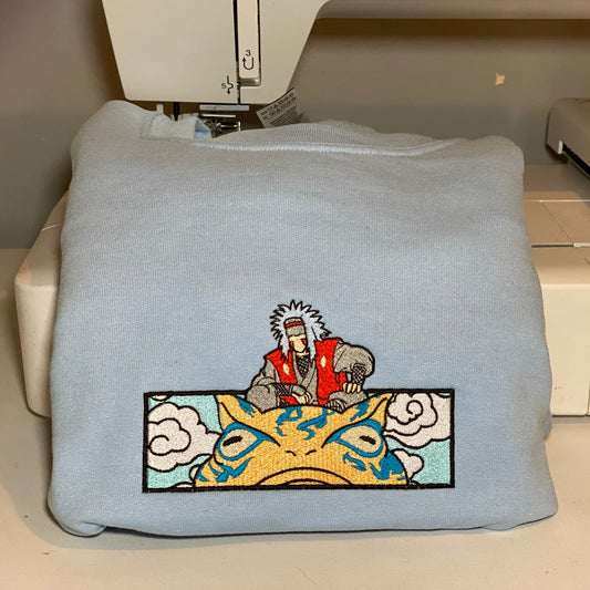 Jiraiya on a toad hoodie